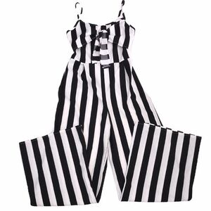 Striped Wide Leg Open Back Jumpsuit